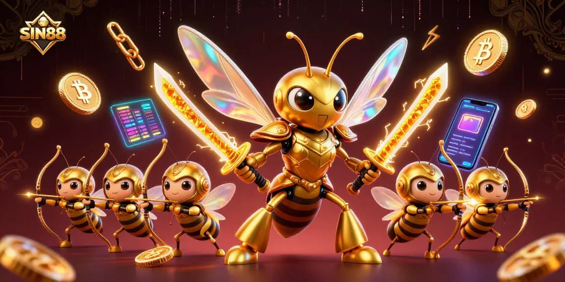Experience thrilling gameplay at SIN88 with the golden hornet wielding katana in a vibrant casino fantasy.