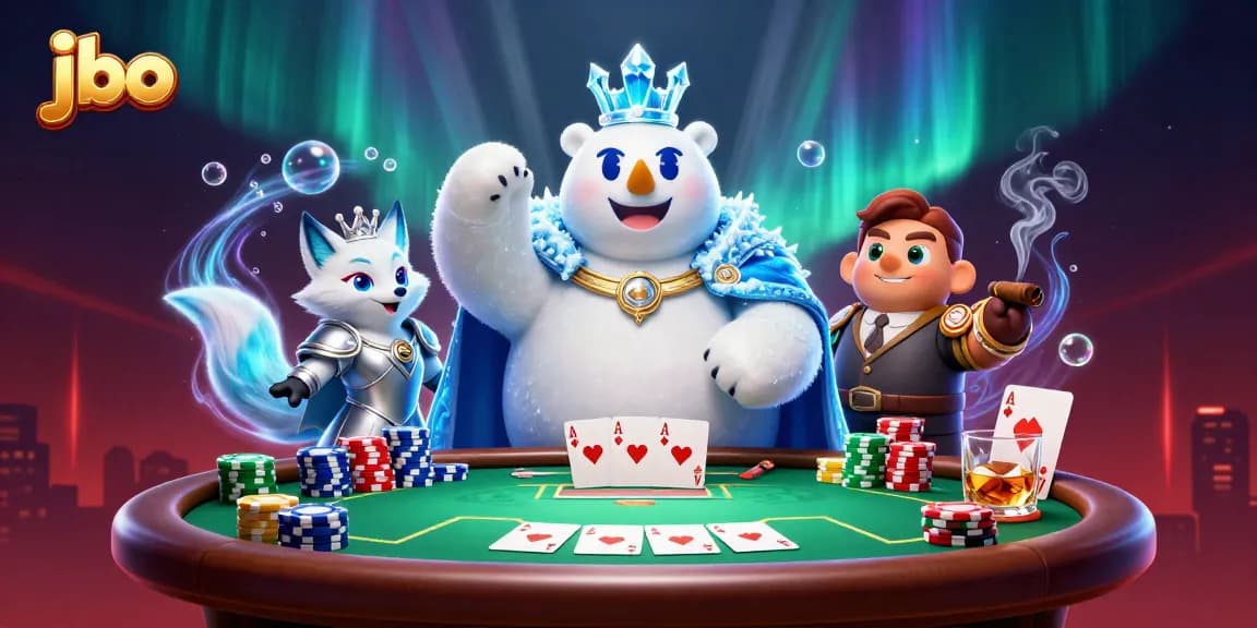 Engage with jbo's thrilling gaming experience featuring an ice king and fox in poker action.