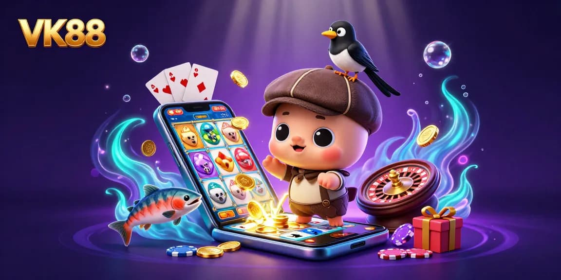 Experience the excitement of VK88 with a playful Nessie and casino-themed elements.