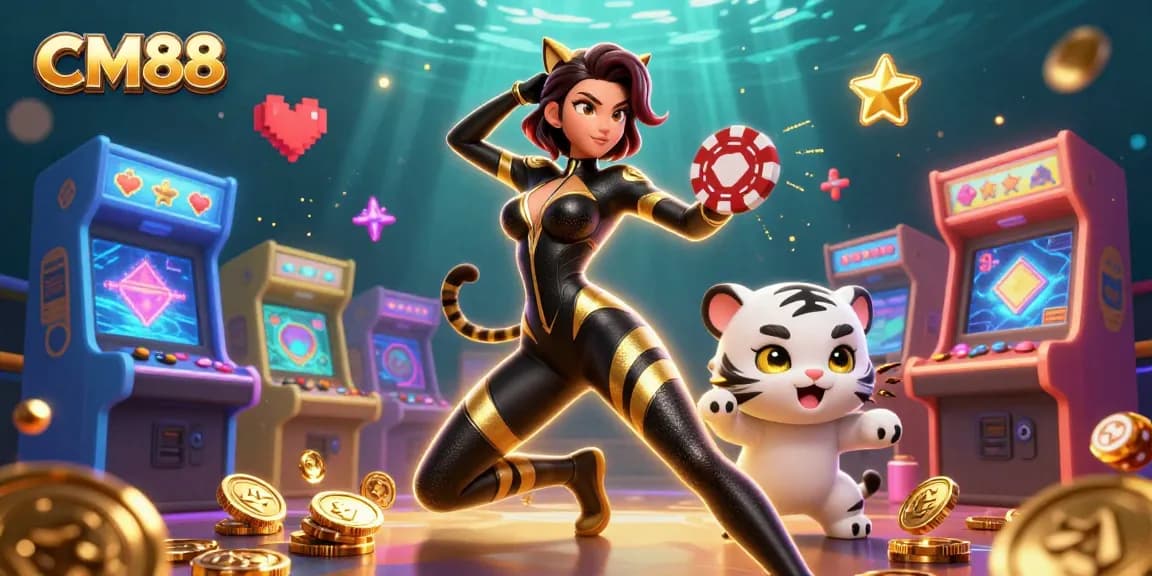 Experience big wins at CM88 with a stunning illustration capturing the excitement of online gambling.