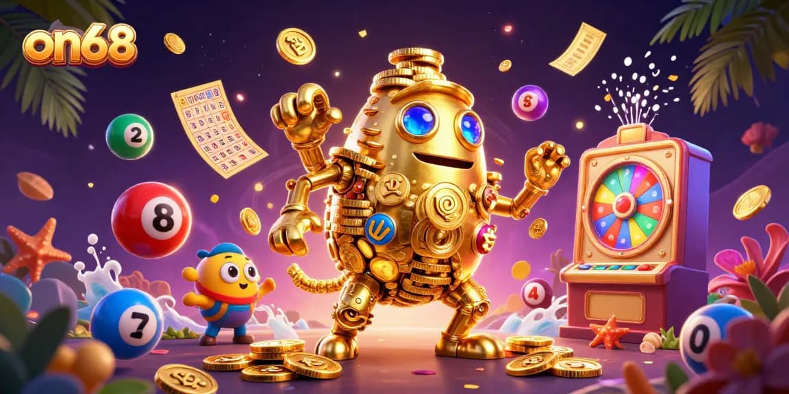 Engage in the excitement of on68 with a vibrant 3D illustration of casino elements.