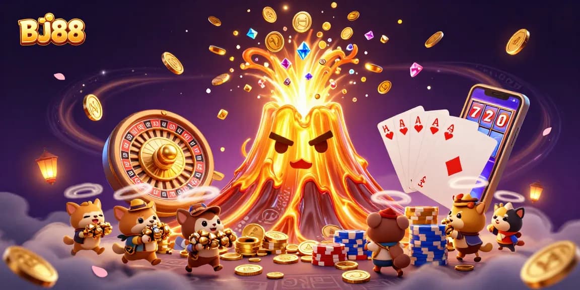 Experience the thrill of BJ88 with dazzling casino elements and exciting treasures.