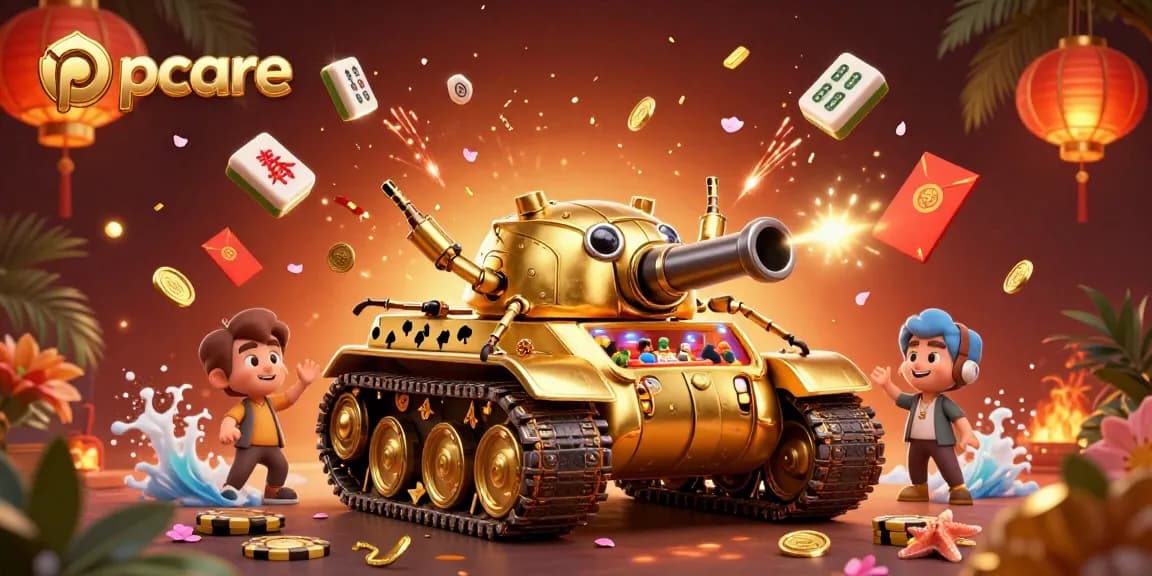 Engage with pccare's vibrant online casino scene featuring a golden beetle tank and mini gaming atmosphere.