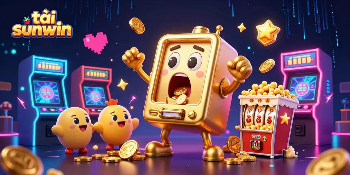 Experience the excitement as you tải sunwin and watch a golden slot machine hit the jackpot while baby machines cheer!