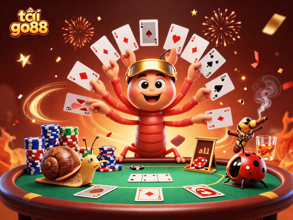 Engage with exciting poker action at tải go88 featuring animated characters and vibrant casino elements.