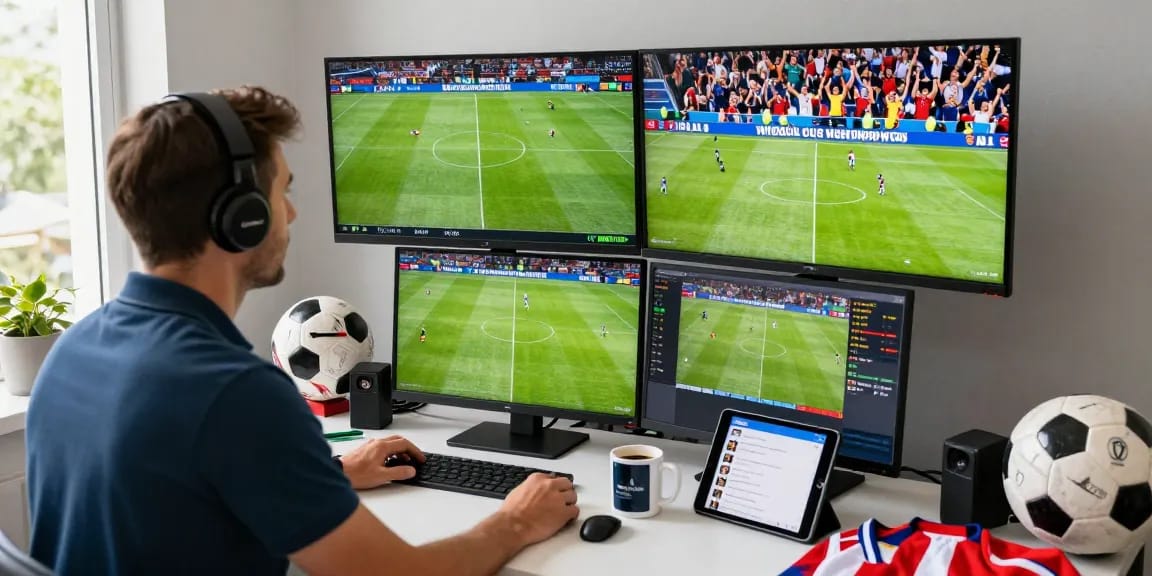 Football analyst at https://bongdata.net/ analyzing live World Cup match statistics with interactive displays.