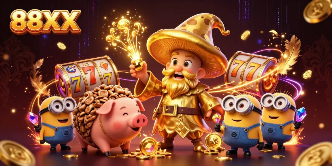Spin the reels at 88XX casino with magical gold creatures and vibrant treasures.