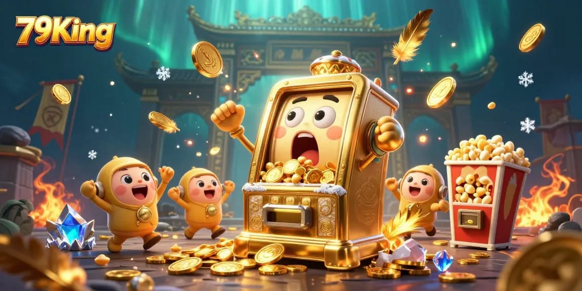 79King engages players with a thrilling jackpot excitement scene showcasing a golden slot machine and baby machines.