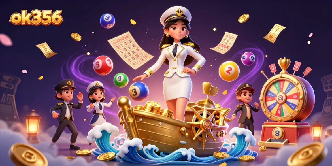 Win big at ok356 with a glamorous lottery scene featuring vibrant balls and symbols of fortunes.