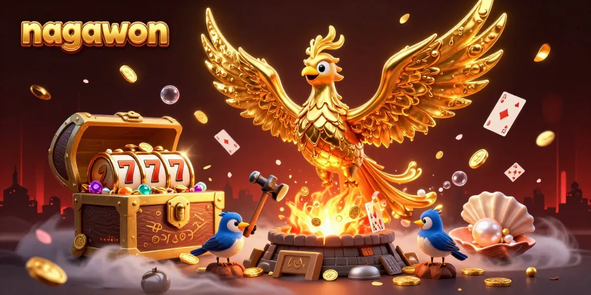 Win big with nagawon as a molten metal golden phoenix and vibrant casino elements illuminate the scene.