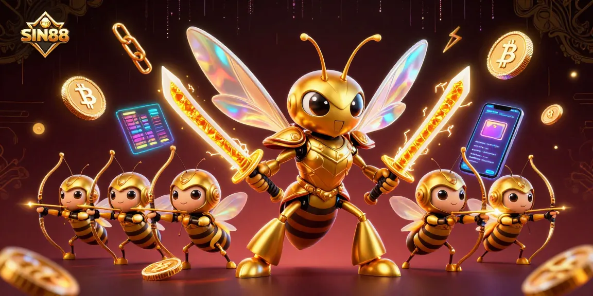 Experience thrilling gameplay at SIN88 with the golden hornet wielding katana in a vibrant casino fantasy.