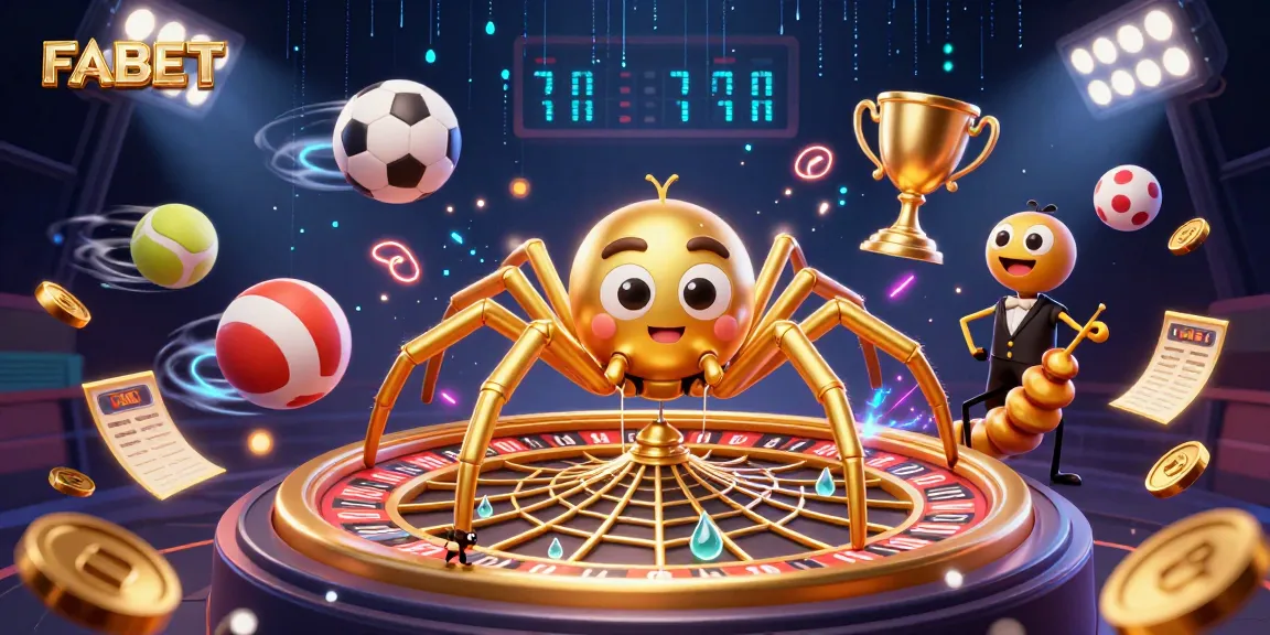 Bet on FABET with a stunning scene of a roulette wheel and animated characters in a vibrant casino