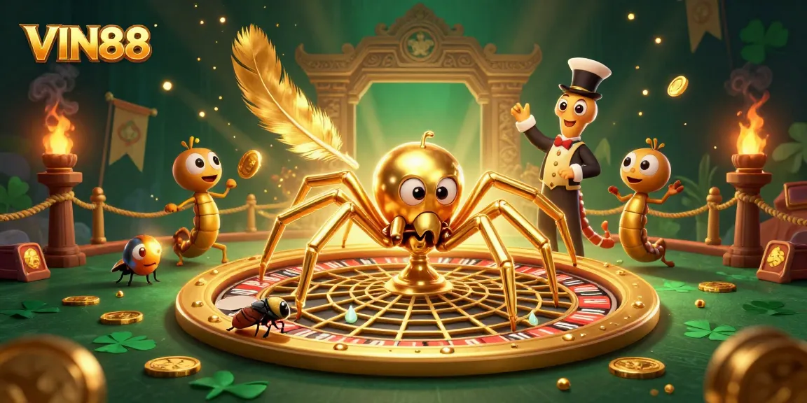 Engage with VIN88 and experience lively betting scenes in a vibrant casino illustration.