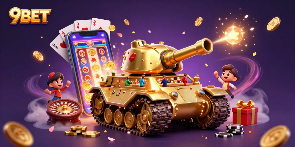 Experience thrill with 9BET's miniature casino in a golden beetle tank, surrounded by dynamic gaming elements.