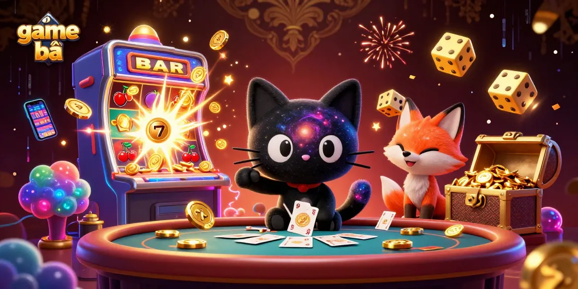 Experience thrilling game bài action with a cosmic cat pulling in chips at a vibrant casino table.