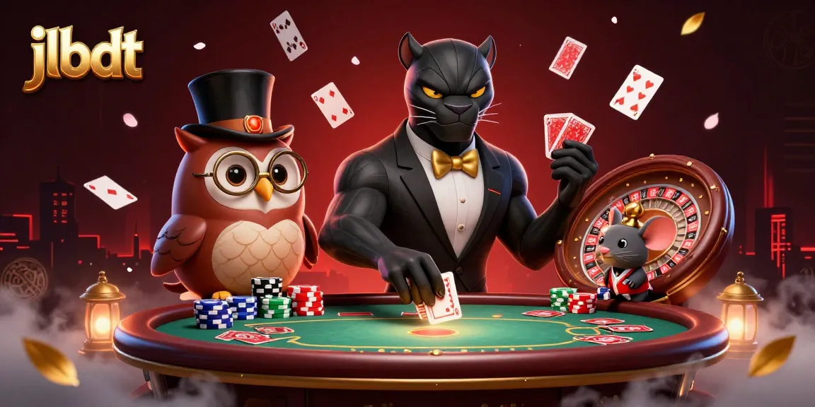 jlbdt showcases a stylish panther and friends at a vibrant poker table, emphasizing rich casino action.