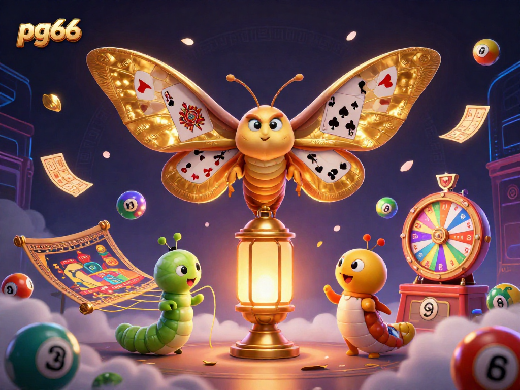 pg66 players enjoy dynamic casino thrills with colorful elements and an enchanting moth scene.
