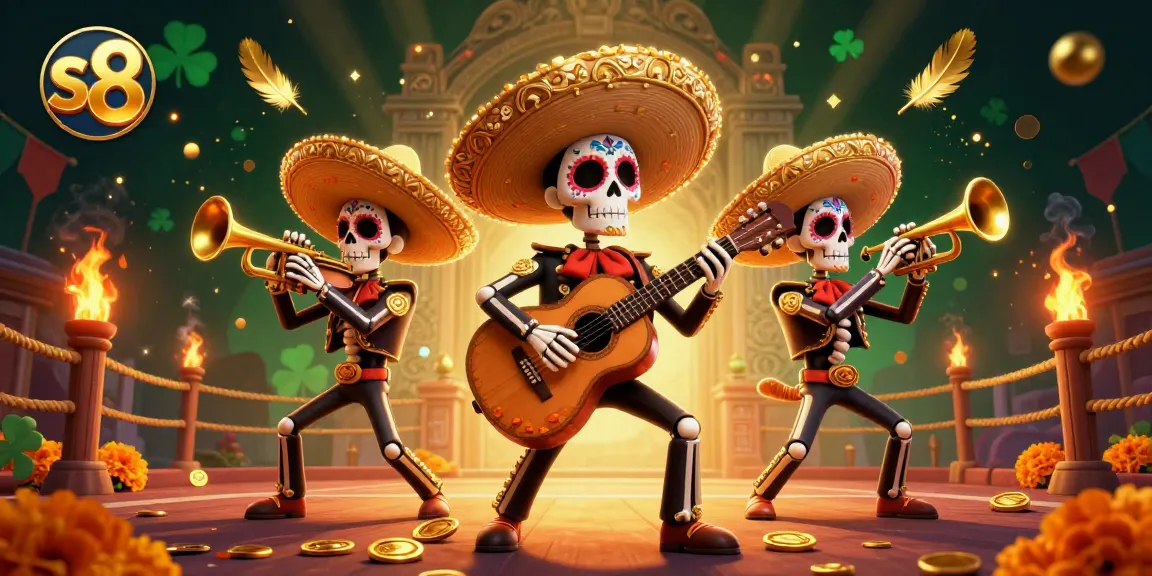 Play exciting casino games like slots at s8 with an energetic mariachi band celebrating wins!