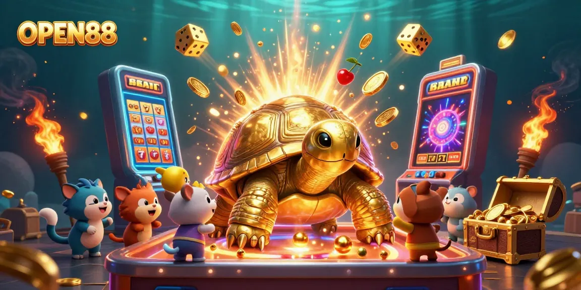 Engage with OPEN88's vibrant slots and games in an exciting 3D illustration featuring unique characters.