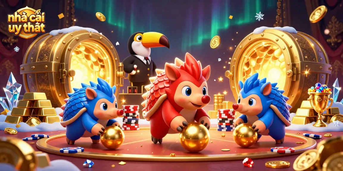 Engaging scene of rival pangolins in golden game action, representing nhà cái uy tín.