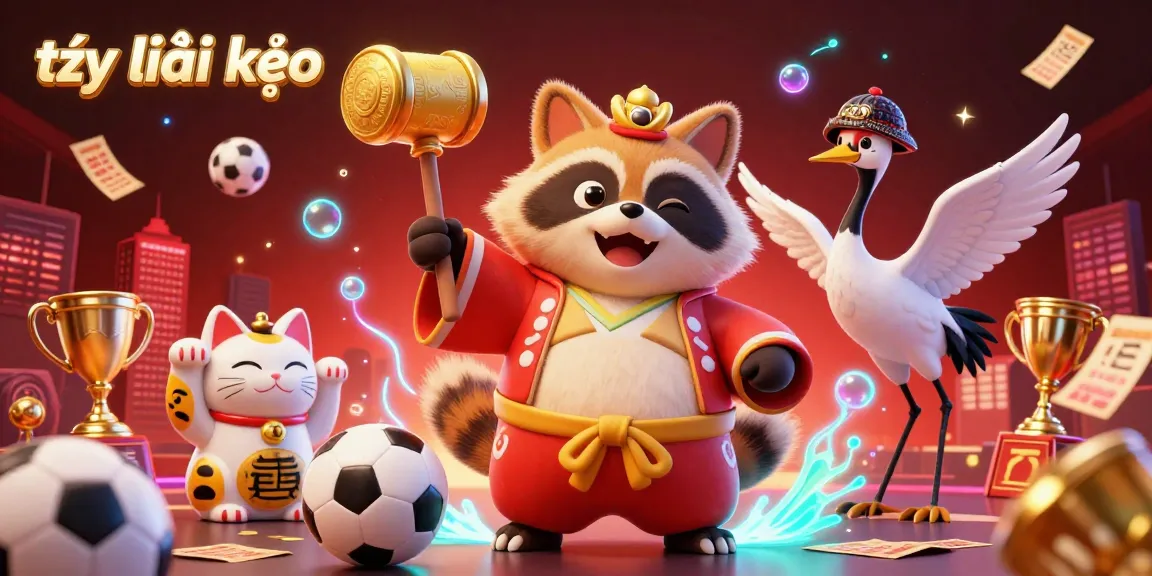 Bet on tỷ lệ kèo with a vibrant scene of cheerful characters and sports betting elements.