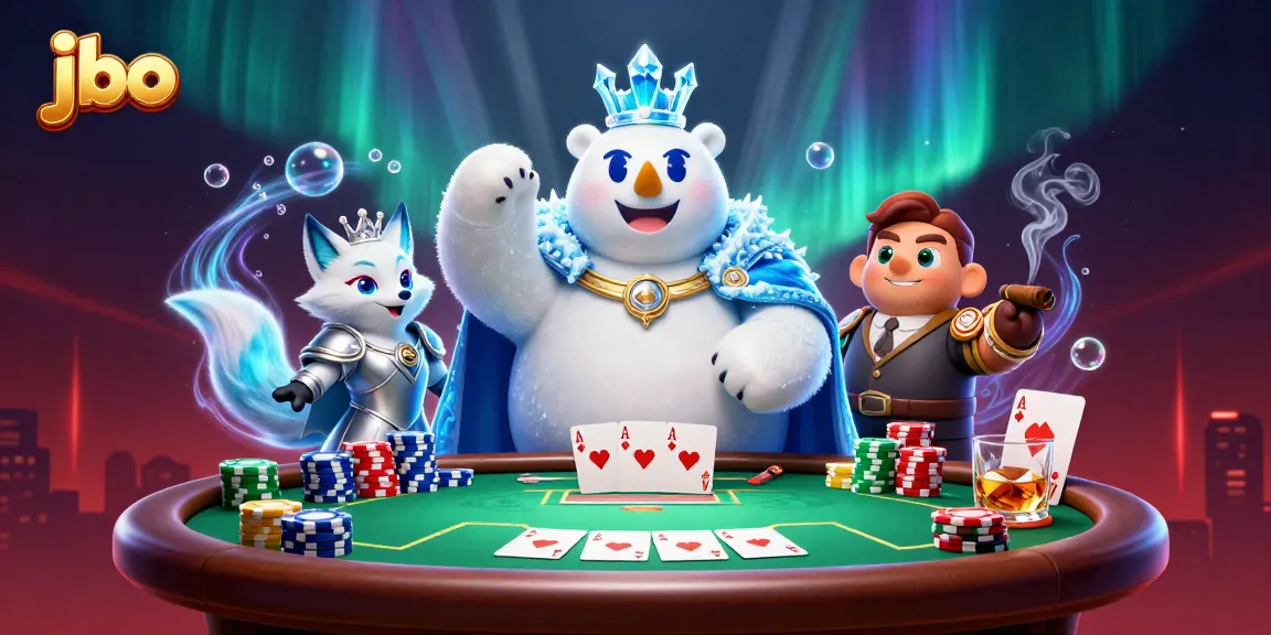 Engage with jbo's thrilling gaming experience featuring an ice king and fox in poker action.