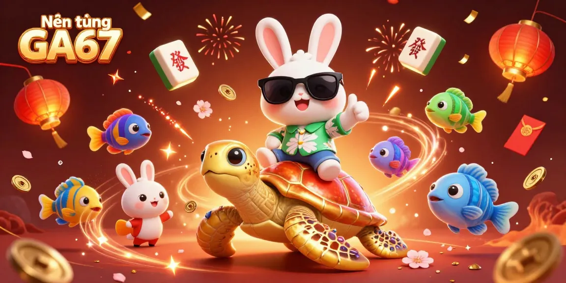 Nền tảng GA67 offers an exciting online gaming experience showcased with lucky rabbit and golden turtle in lively scene.