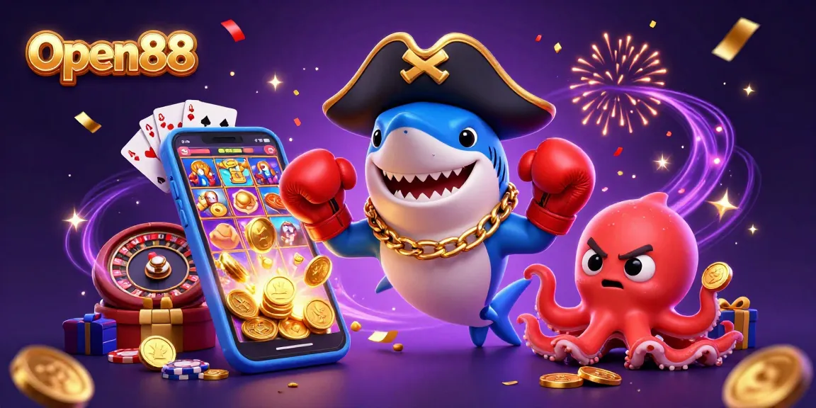Engage with Open88 for thrilling winnings as a pirate shark and friends play exciting casino games!