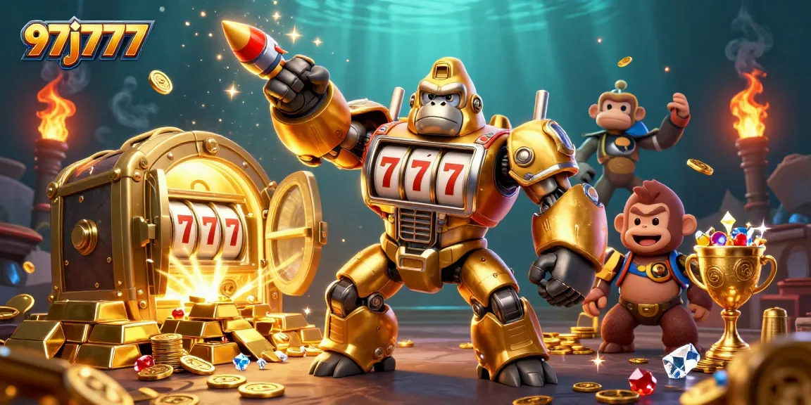 Experience thrilling wins at 97j777 with our vibrant, action-packed casino scene illustration.