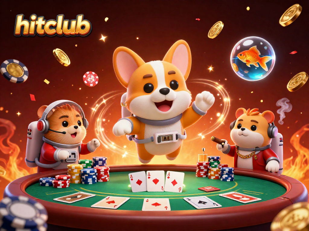 Experience the thrilling excitement at hitclub with a cartoon astronaut corgi floating in a casino
