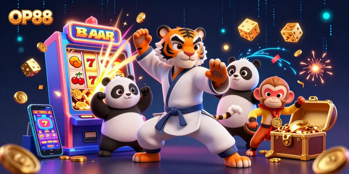 Experience exciting winnings at OP88 with a vibrant 3D casino scene full of action.