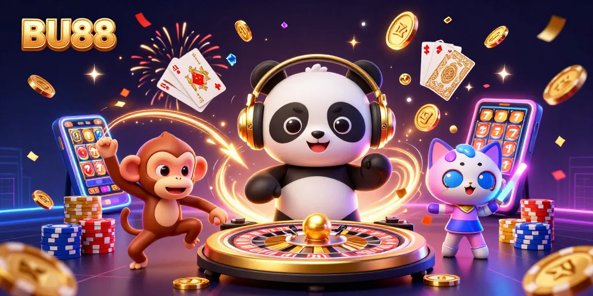 Join the excitement of BU88 casino gaming in this vibrant 3D scene filled with dynamic characters.