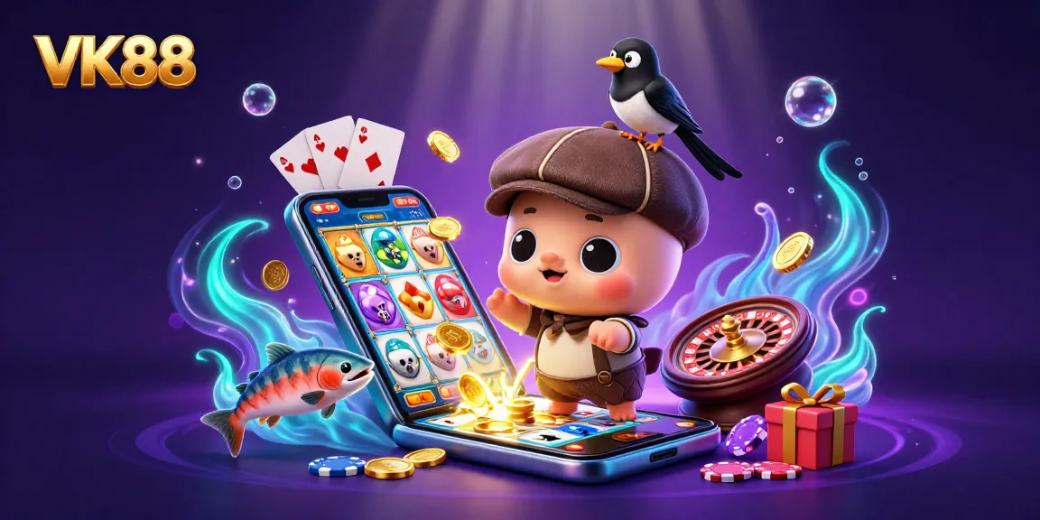 Experience the excitement of VK88 with a playful Nessie and casino-themed elements.