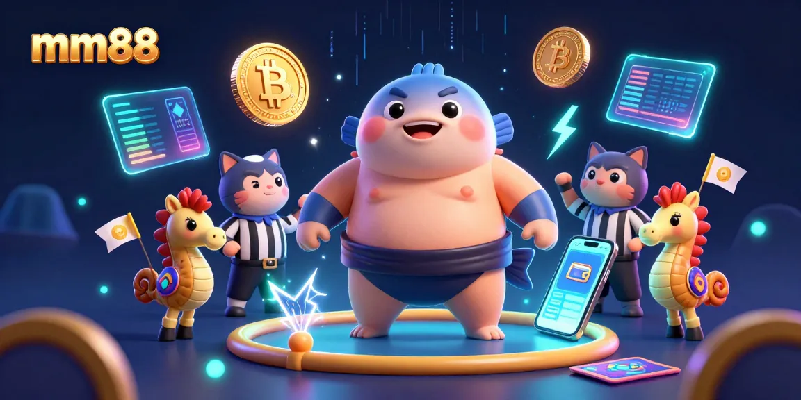 Engage in winning strategies with mm88's vibrant underwater casino scene featuring crypto elements.