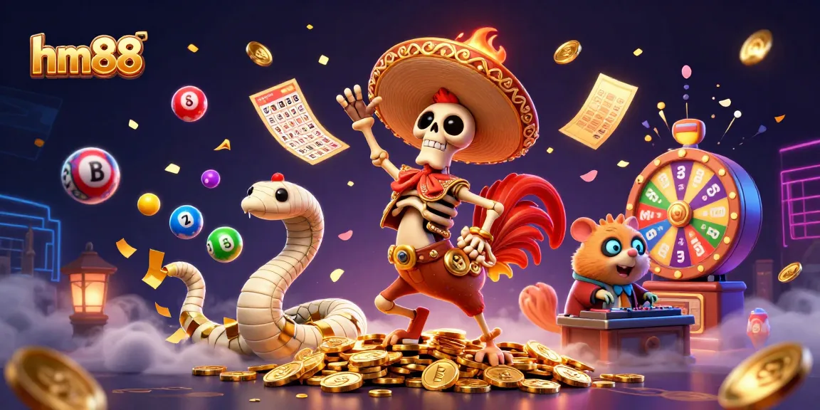 Engage with the vibrant excitement of hm88's dynamic casino scene featuring unique characters and striking game elements.