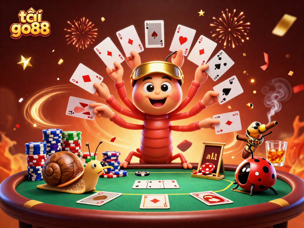 Engage with exciting poker action at tải go88 featuring animated characters and vibrant casino elements.
