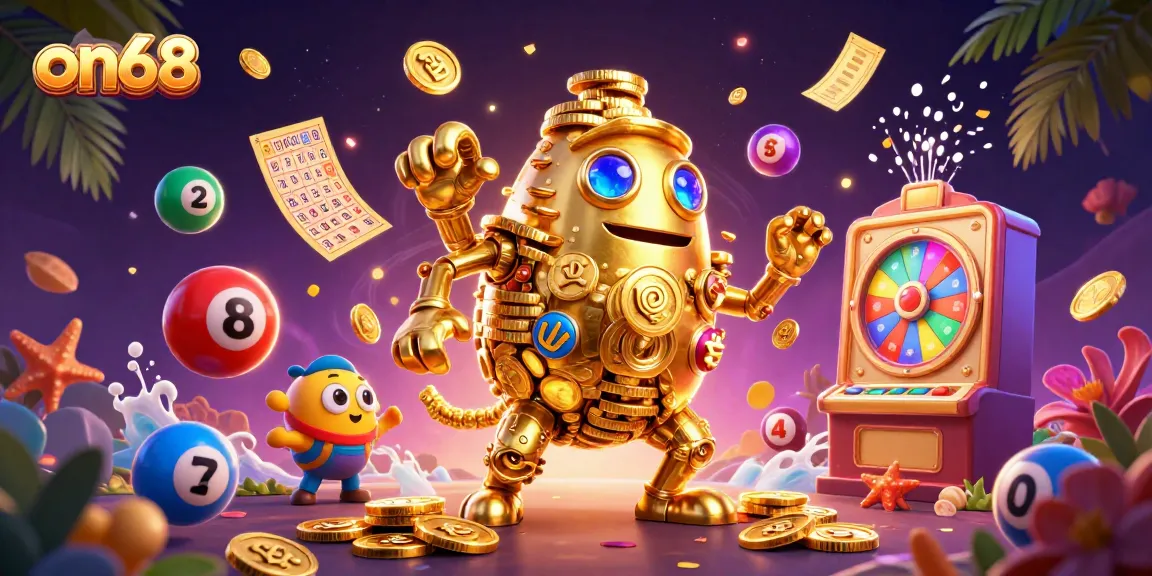 Engage in the excitement of on68 with a vibrant 3D illustration of casino elements.