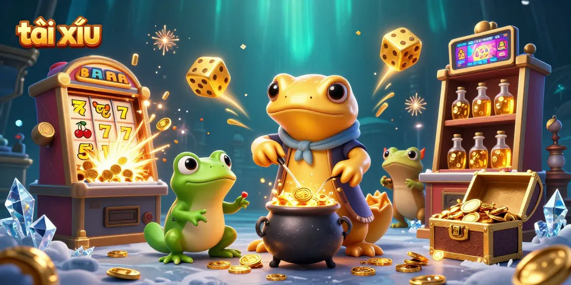 Experience the thrill of tài xỉu in an immersive 3D casino illustration bursting with gold