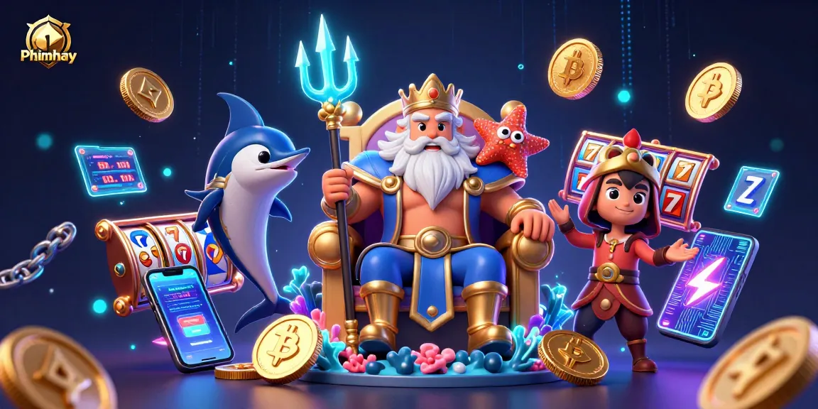 Experience thrilling gameplay with Phimhay's vibrant casino scene featuring Neptune and a swordfish.
