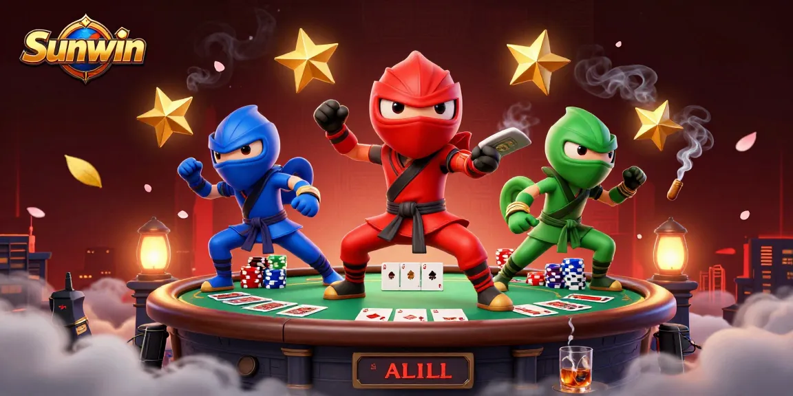 Engage in thrilling gaming with Sunwin's dynamic poker scene featuring chameleon ninjas.