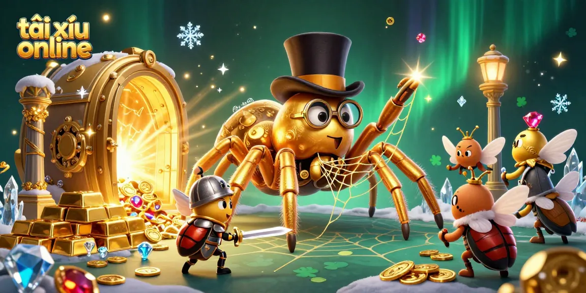 Engage with the exciting world of tài xỉu online featuring a golden tarantula and brave beetle knight in a vibrant 3D casino scene.