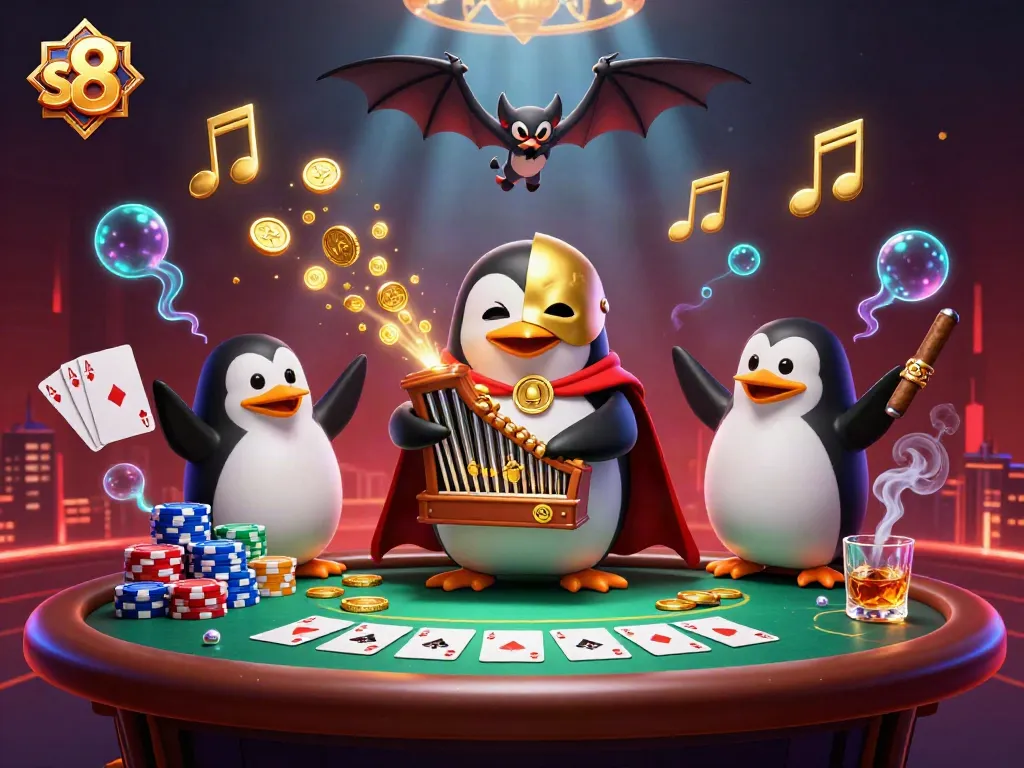 S8 and its exciting world of gaming come alive in a vibrant casino scene with golden coins and poker elements.