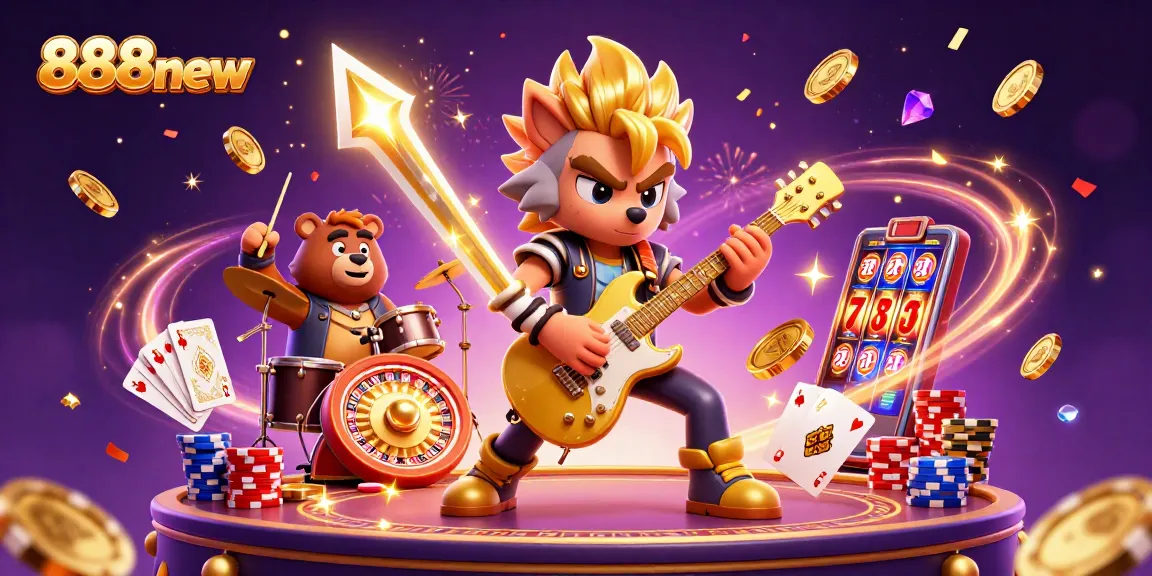 Join the action at 888new with a thrilling 3D casino scene featuring lively cartoon characters.