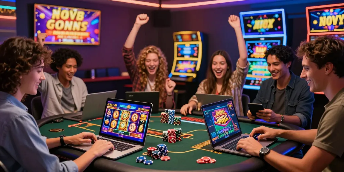 Amici che si godono l'esperienza dei migliori casinò non AAMS online, con giochi vibranti e un'atmosfera emozionante.