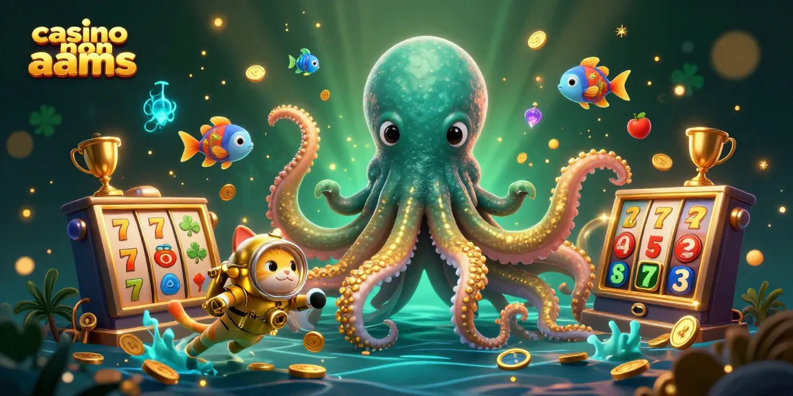 Interagisci con i casinò non AAMS attraverso una vivace avventura sott'acqua che presenta un kraken e un gatto subacqueo tra elementi di gioco vibranti.