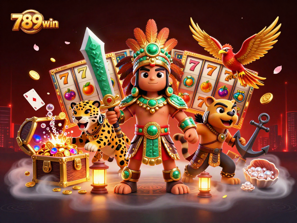 Immerse in 789win casino action with Aztec warriors, slots, and treasure-rich illustrations.