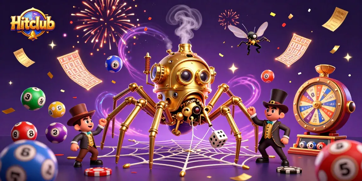 Hitclub’s vibrant casino scene featuring a golden spider and dynamic gaming elements.