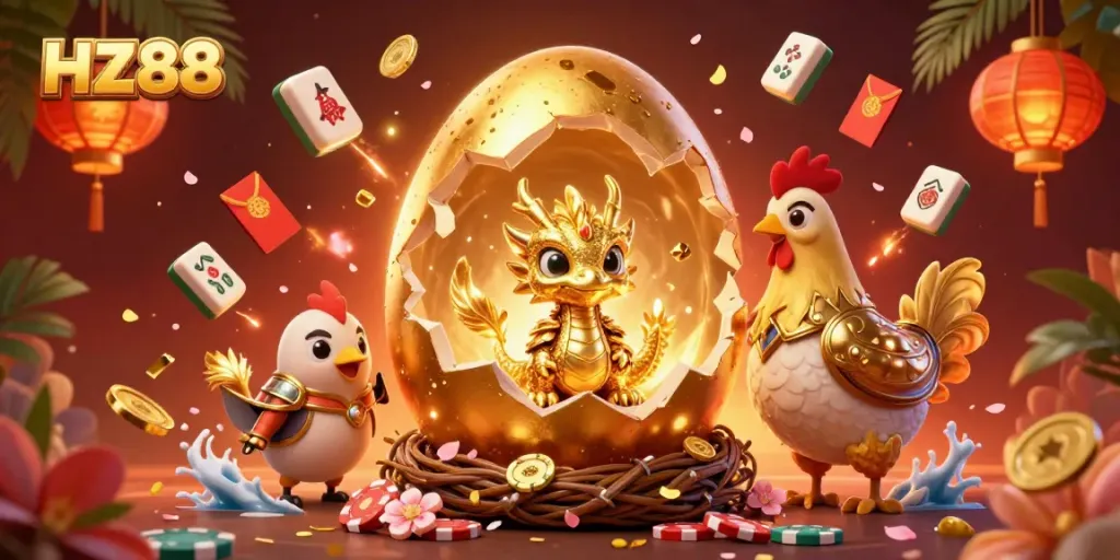 Experience thrilling winnings at HZ88 with our dazzling golden dragon casino illustration.