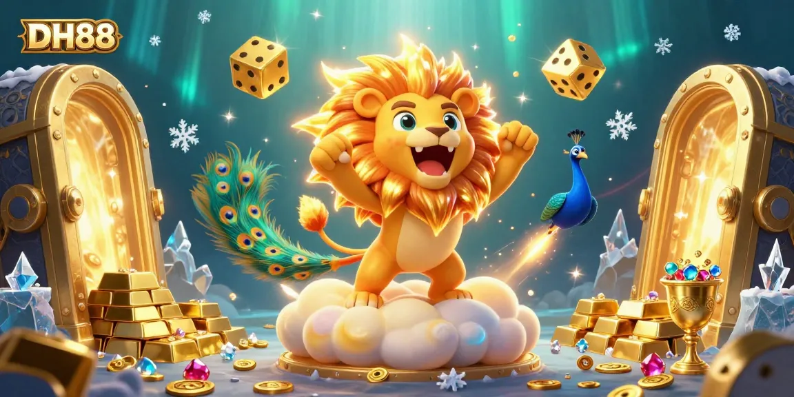 Experience thrilling wins at DH88 with a vibrant casino scene filled with golden dice and treasures.