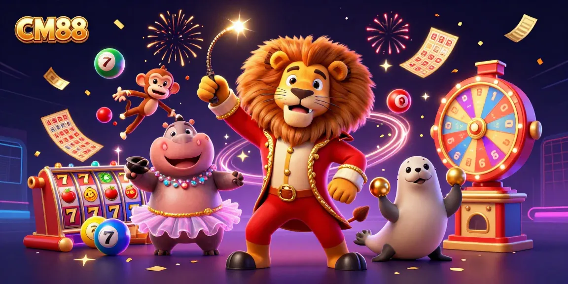 Engage with CM88's vibrant gaming world featuring dazzling elements from slots and lottery games.
